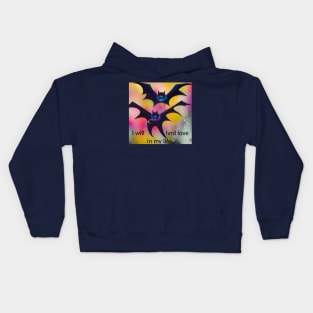 Love mantra with bats, colorful design, artistic Kids Hoodie